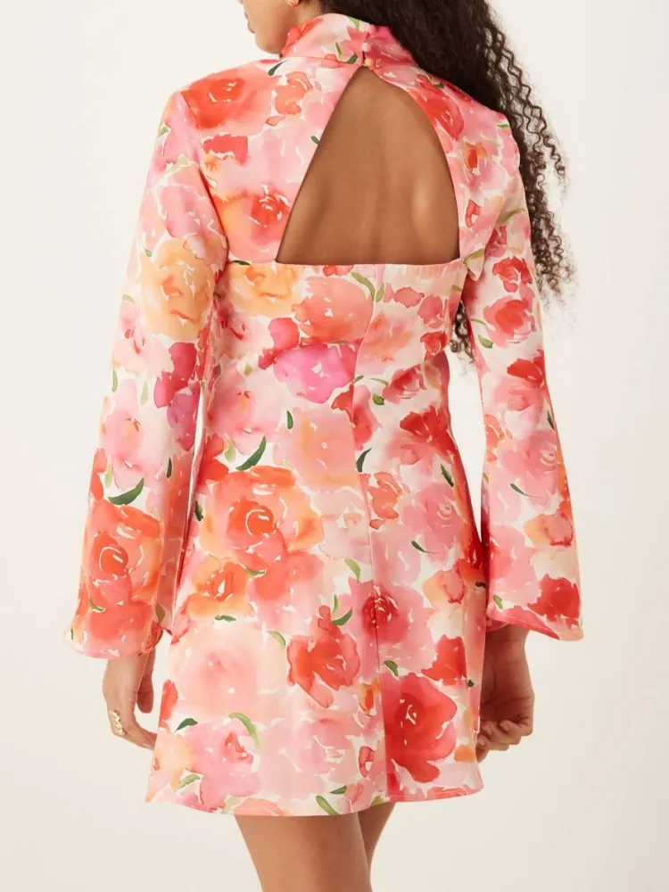 Cutout Flower Long Sleeve Dress