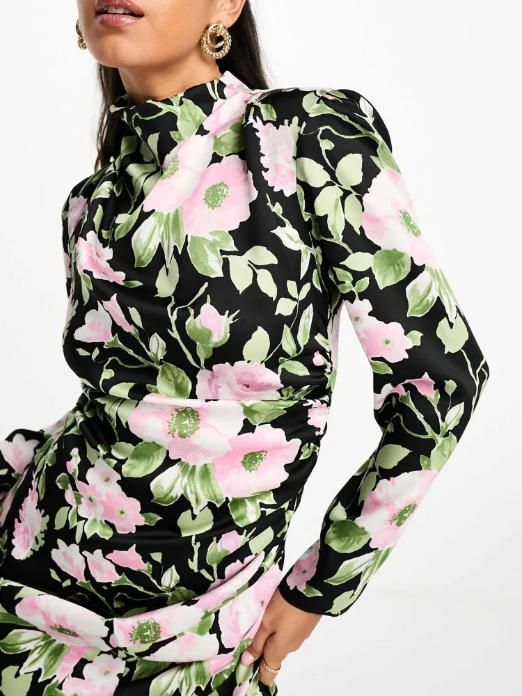 Floral Design High Neck Dress