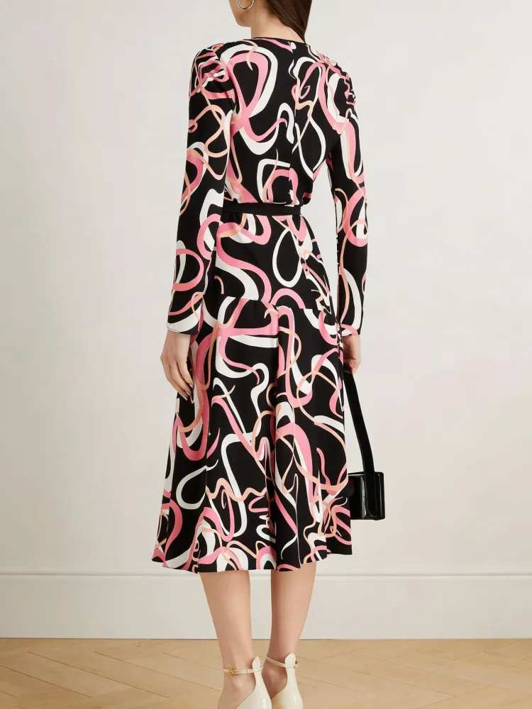 Abstract Line Print Midi Dress