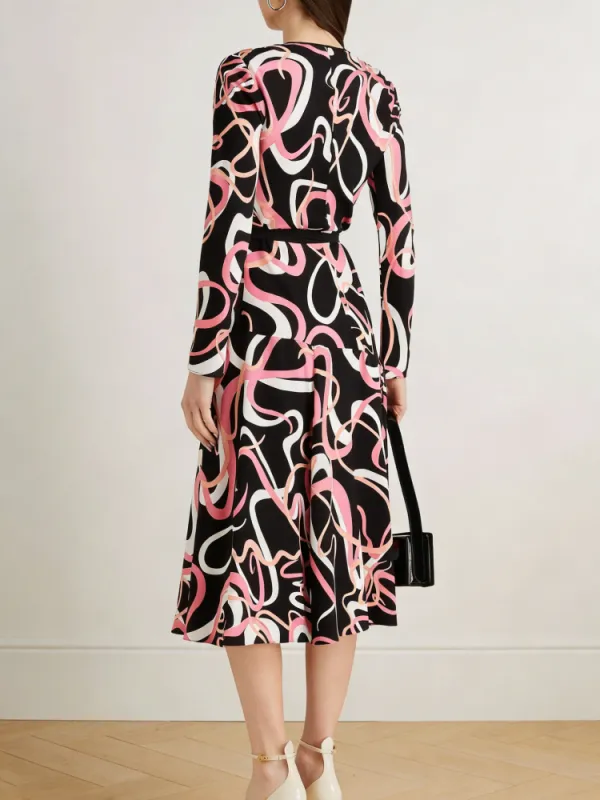 Abstract Line Print Midi Dress
