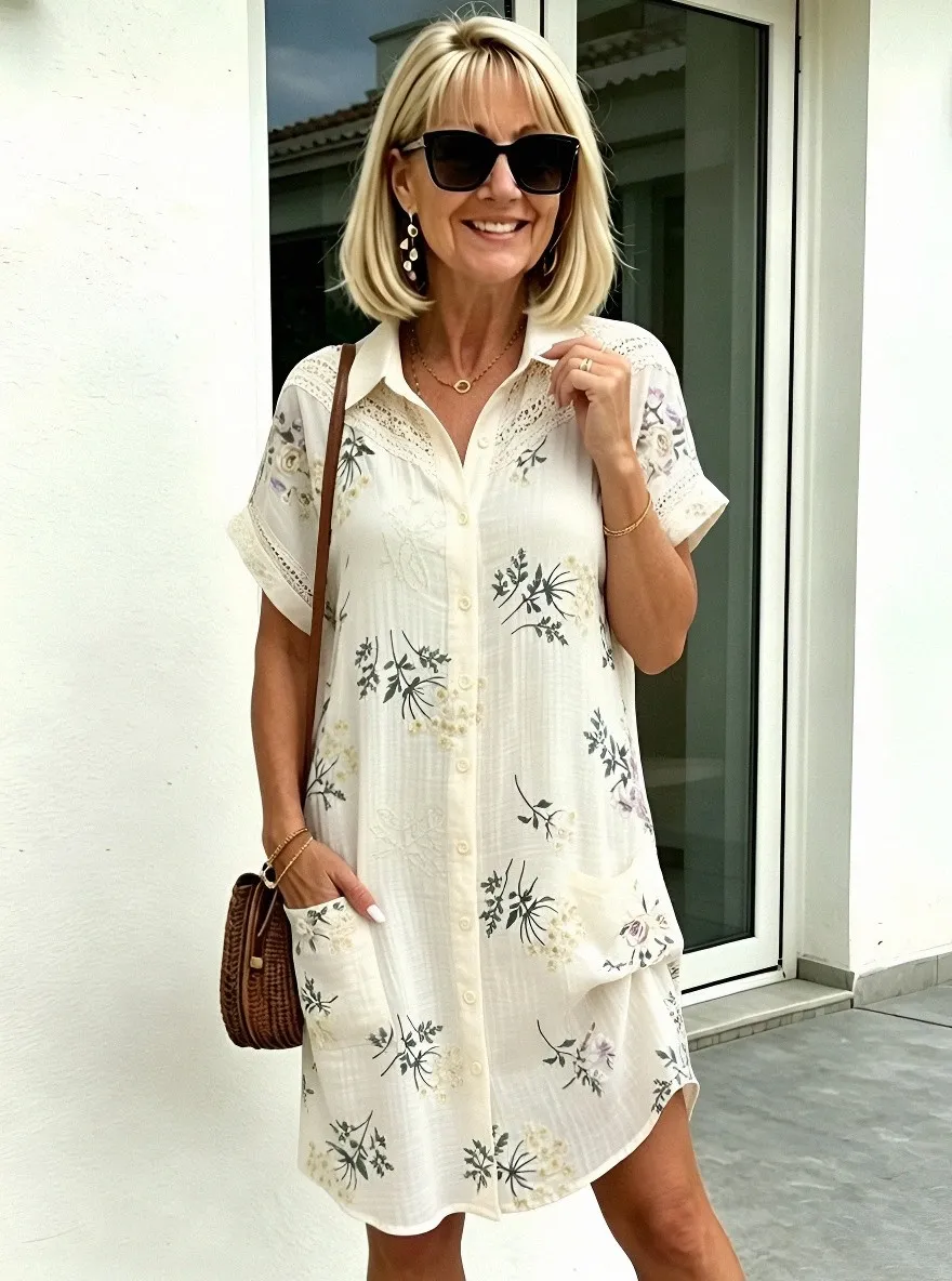Women's Summer Vacation White Floral Beige Printed Dress