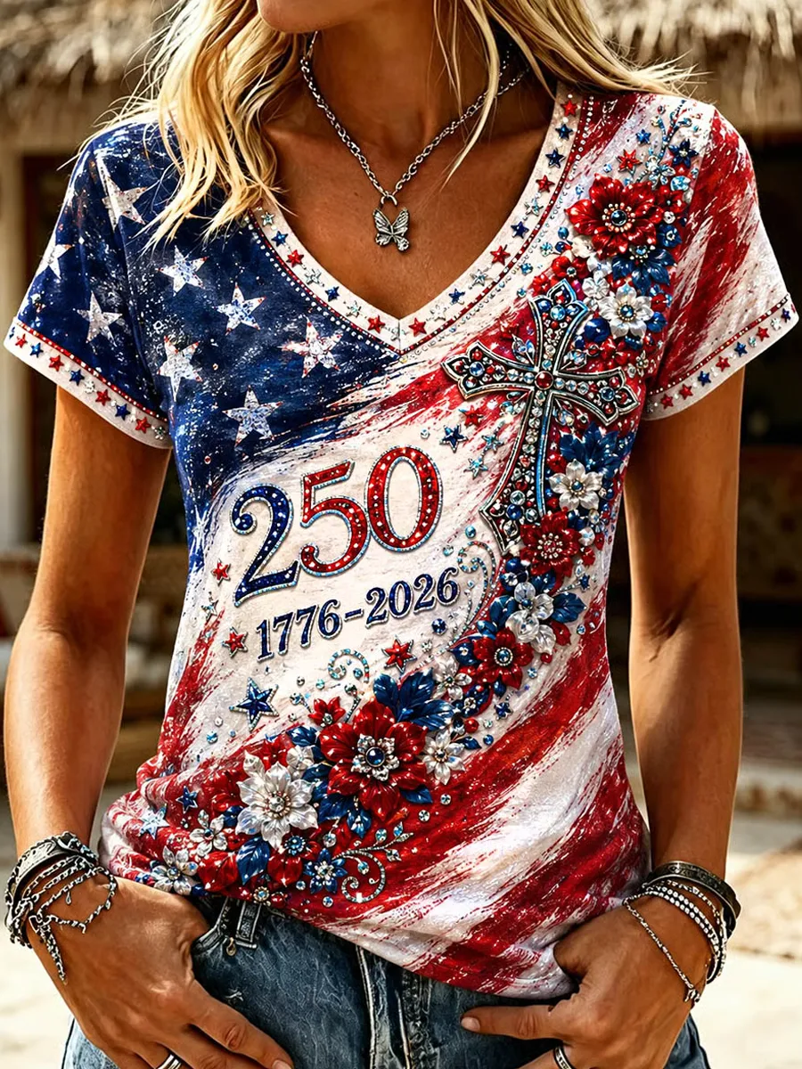 Women's 250th Anniversary American Floral Faith Short-Sleeve T-Shirt