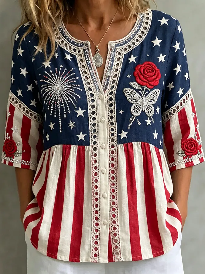 Women's Fashion Art Top Celebrating the 250th Anniversary of the Founding of the United States