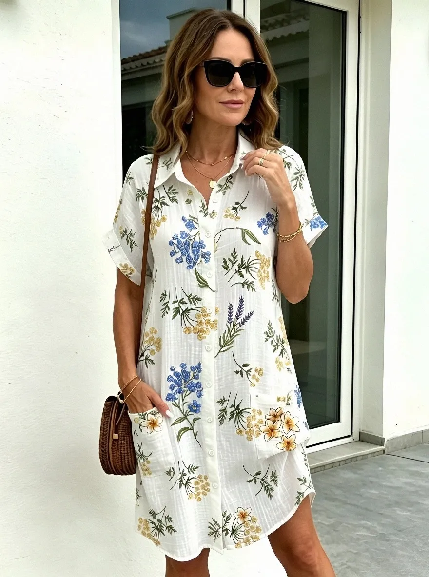 Women's Summer Vacation Blue Floral Pattern Printed Dress