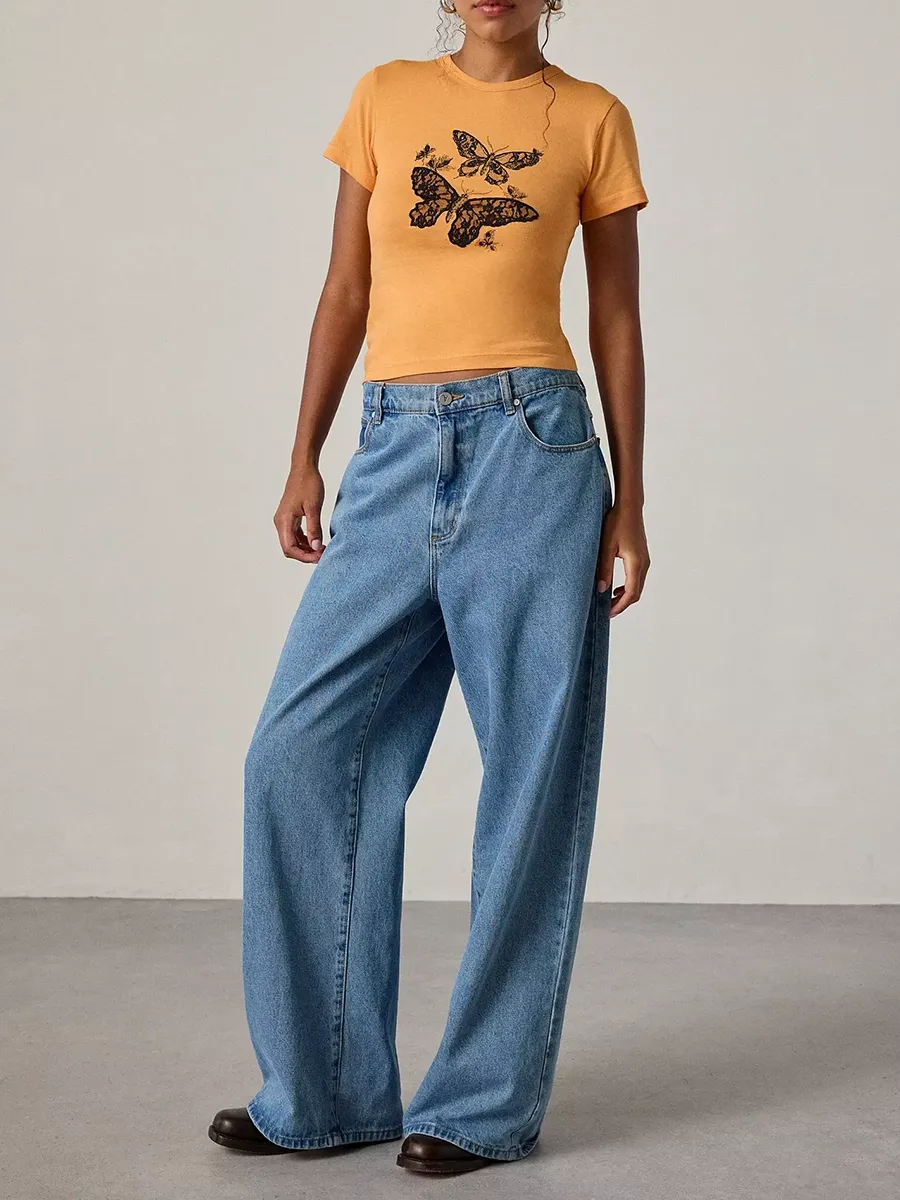 Women's Pure Cotton T-Shirt With Butterfly Embroidery