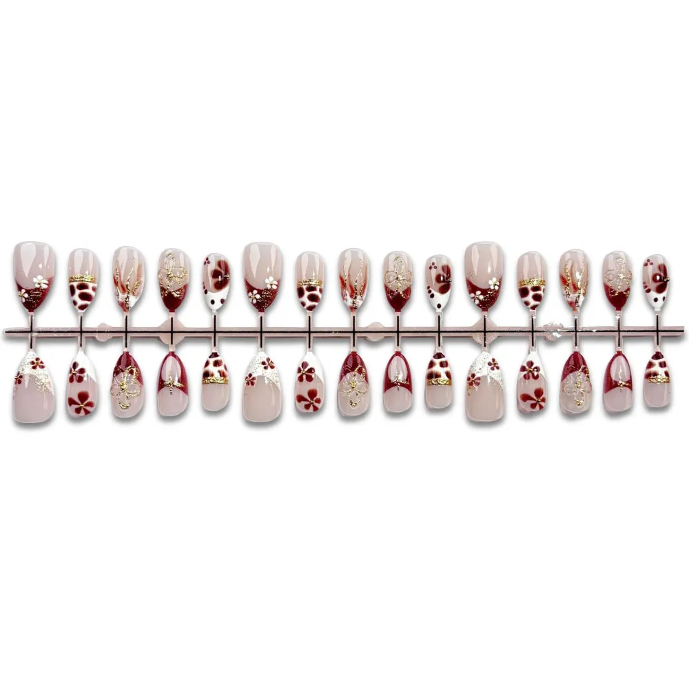 Nailhour 30Pcs Autumn French Gilded Medium Almond Press On Nails