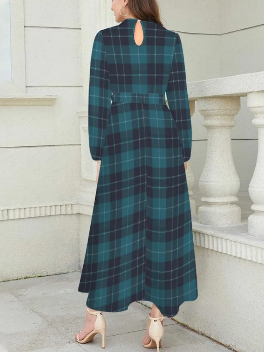Belted Plaid Maxi Dress