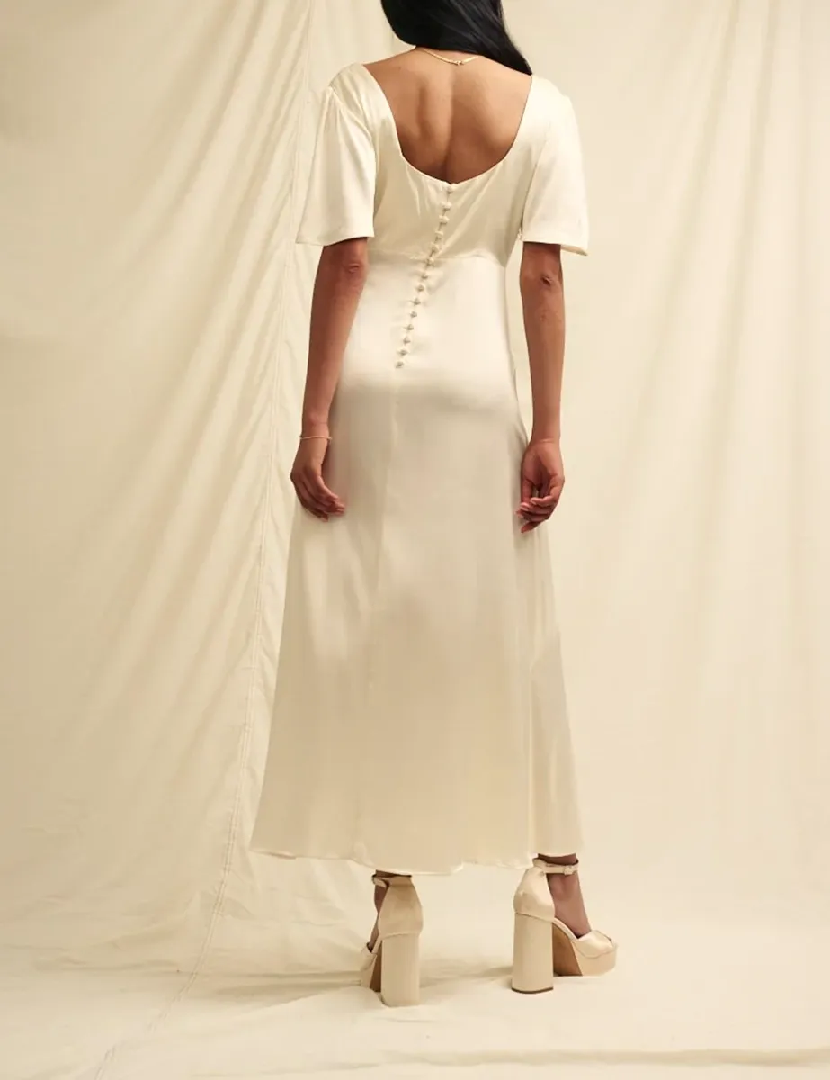 Ivory Satin Square Neck Maxi Dress