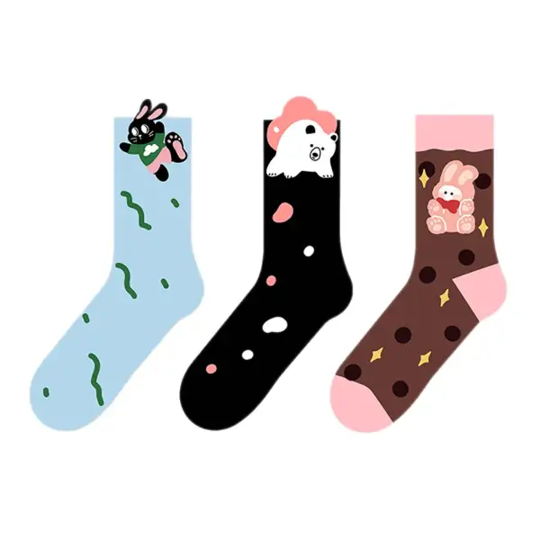 Peeking Bear Polka Dot Crew Socks