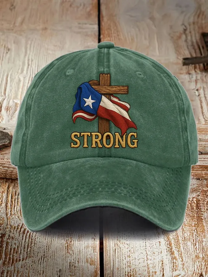 Retro Texas Strong Faith Cross Print Baseball Cap