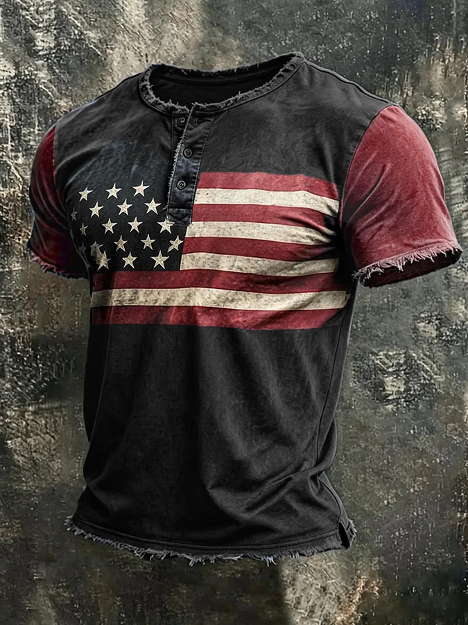 Men'S American Flag Printed Casual Top