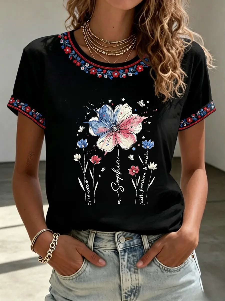 Women's American Flag Faith Print Casual T-Shirt