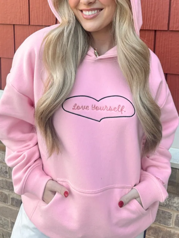 Women's Heart-Shaped Cute Print Hooded Long-Sleeved Pullover Hoodie