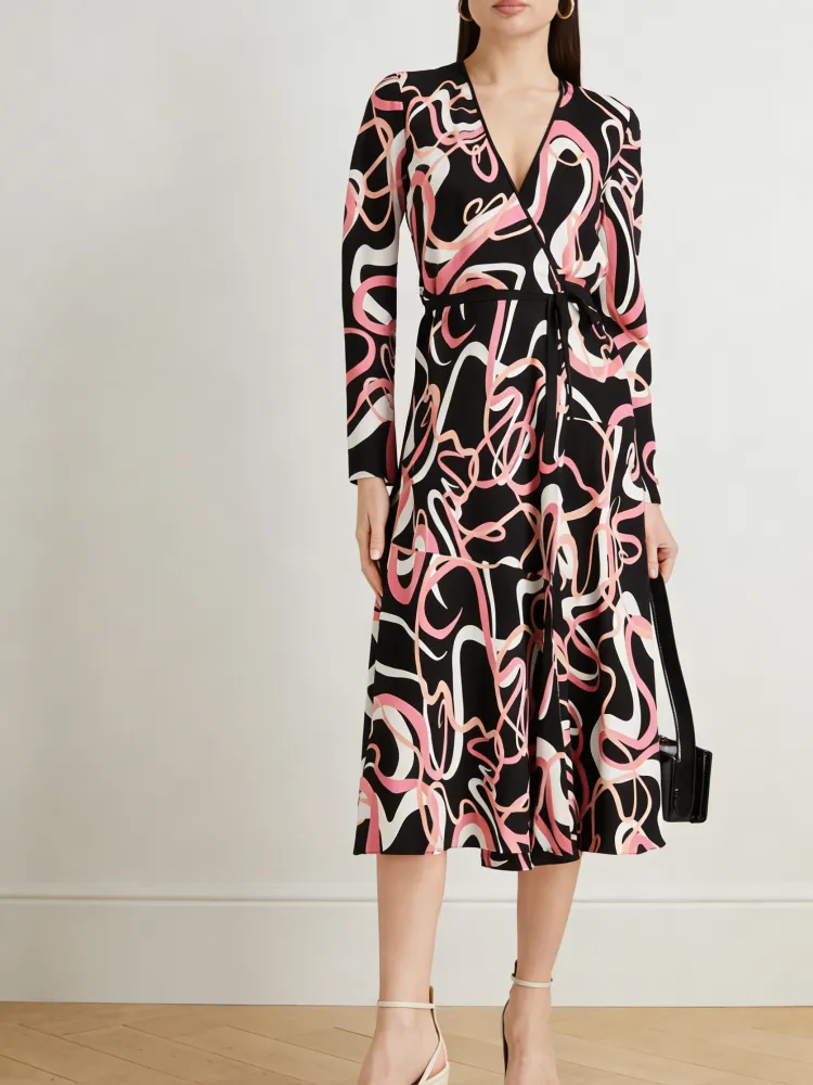 Abstract Line Print Midi Dress