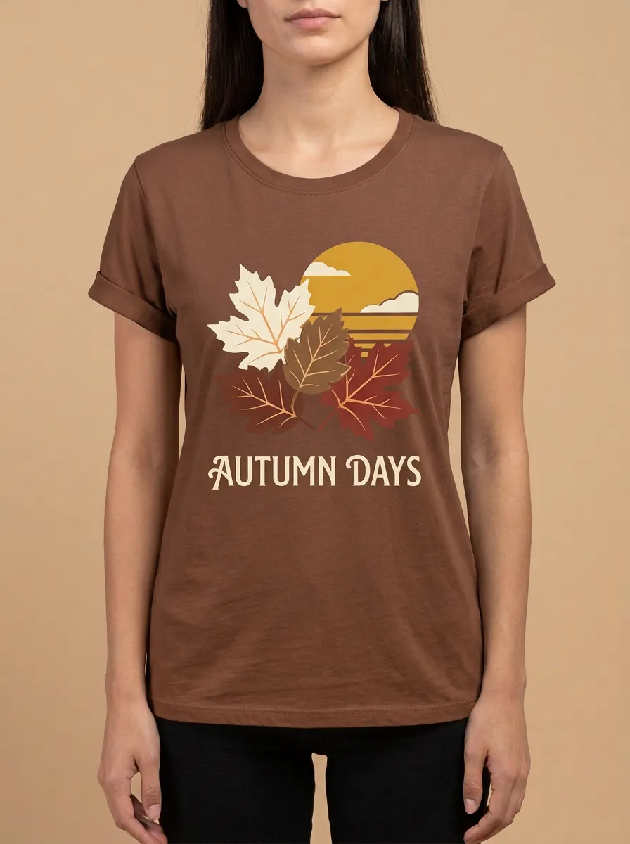 Maple Leaf Sunset Printed Women's Graphic T-Shirt