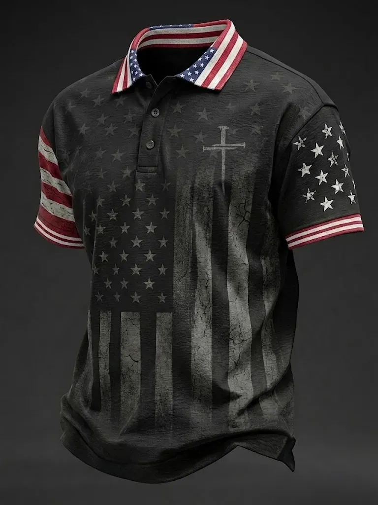 Men'S Casual 250Th Anniversary Celebration Of The Founding Of The United States, Geometric Personalized Printed Polo Shirt