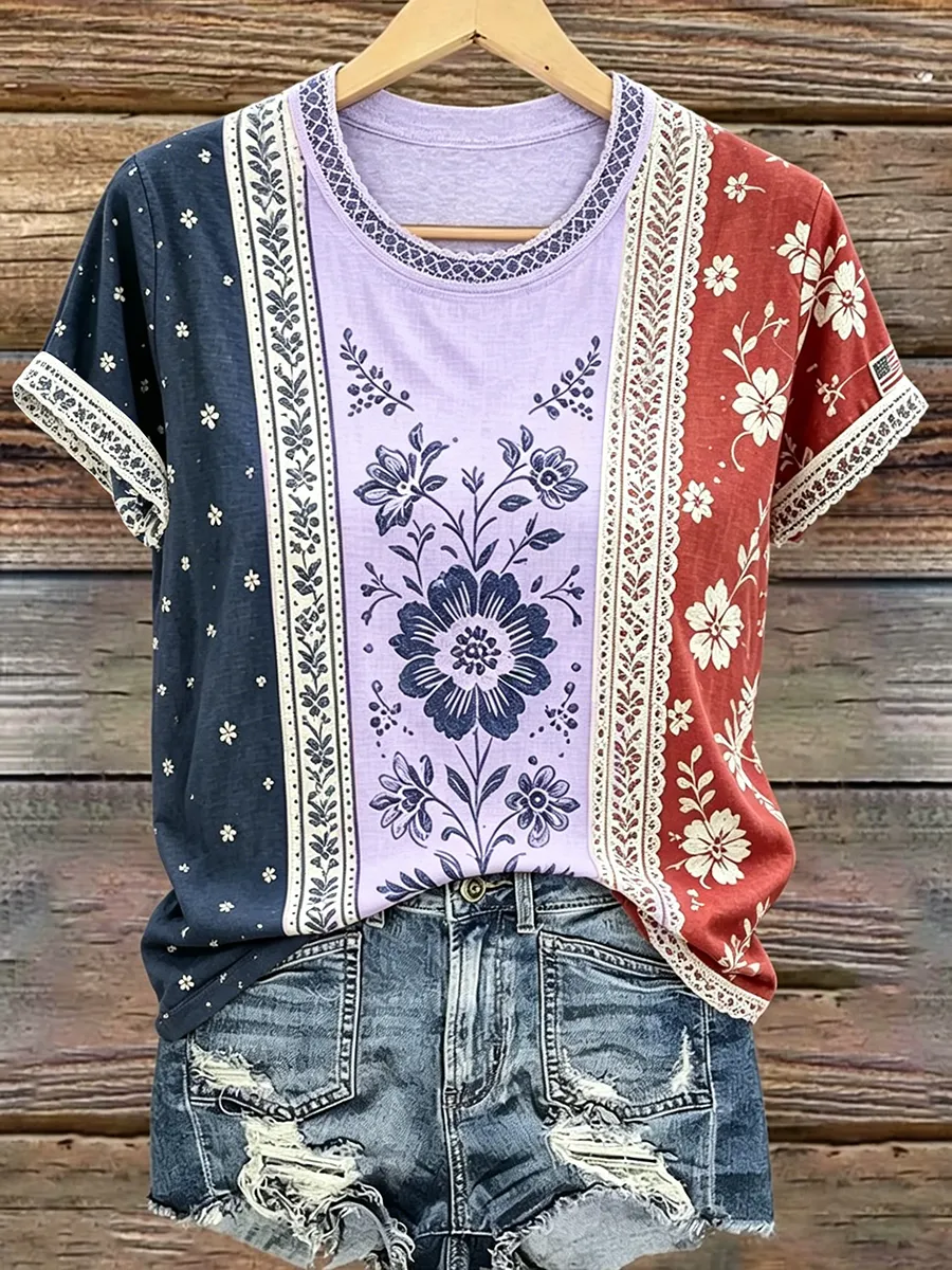 Women's casual retro American 250th T-shirt
