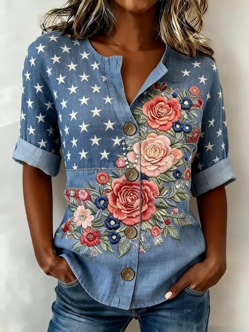 Women's Casual 250 Anniversar Short-Sleeve Cotton-Linen Top