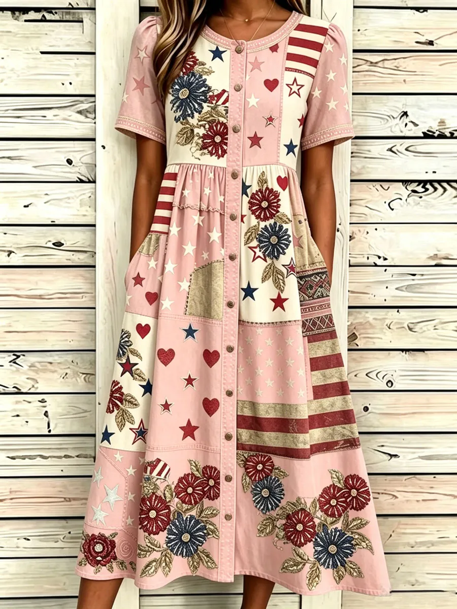 Women'S Casual American Independence Day Print Art Casual Dress