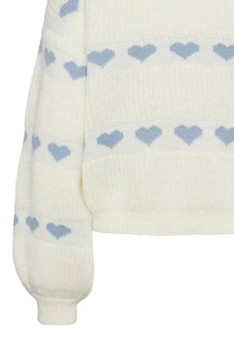 Heart Patterned Puff Sleeve Sweaters