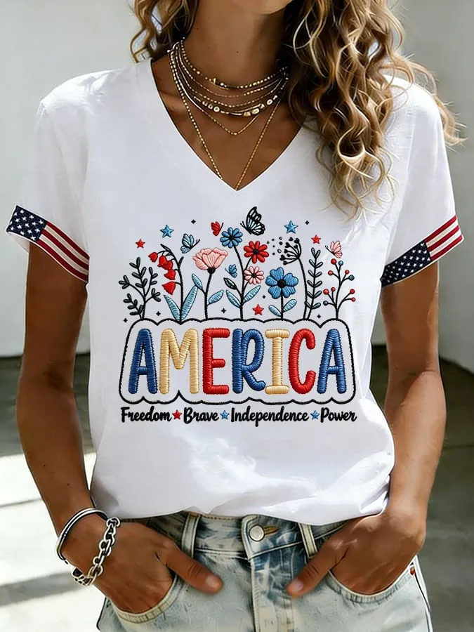 Women's America 250th Anniversary Patriotic V-Neck T-Shirt