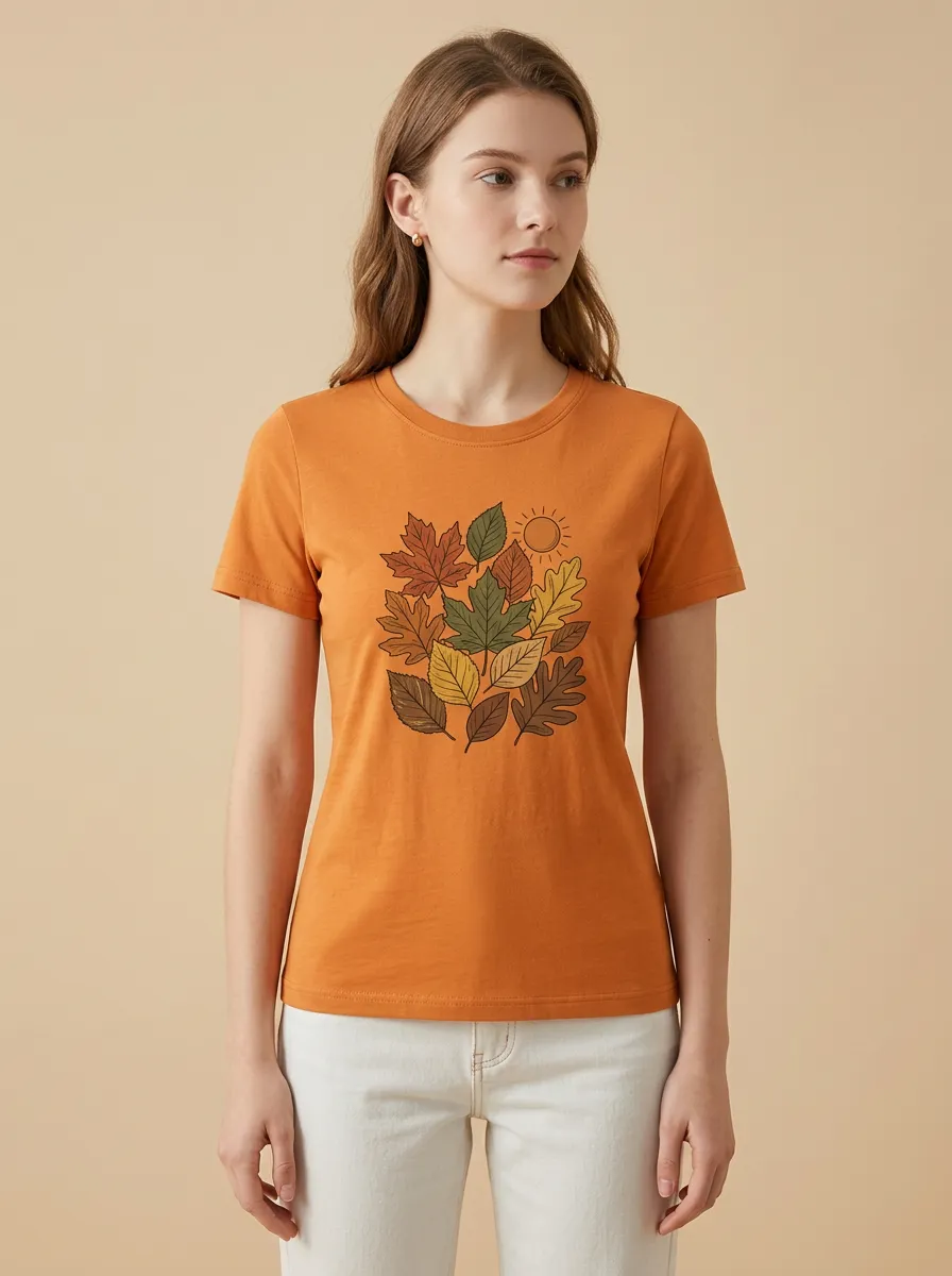 Botanical Leaves Sun Printed Women's Graphic T-Shirt