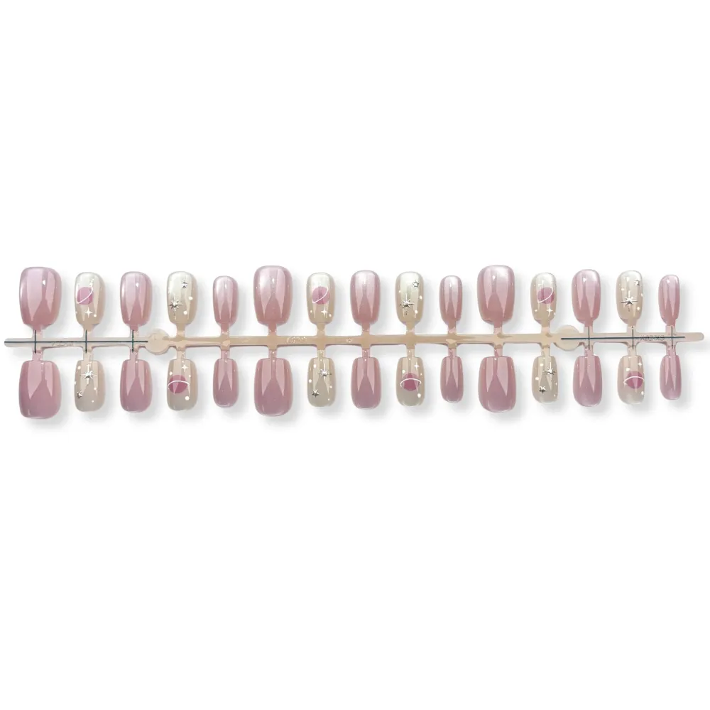 Nailhour 30Pcs Pink Medium Square French Press On Nails