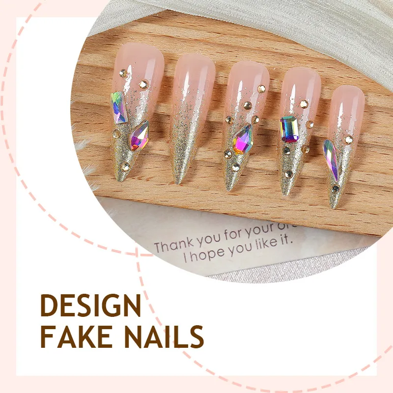 Nailhour 24Pcs Lridescent Diamond Crush Medium Almond Press On Nails