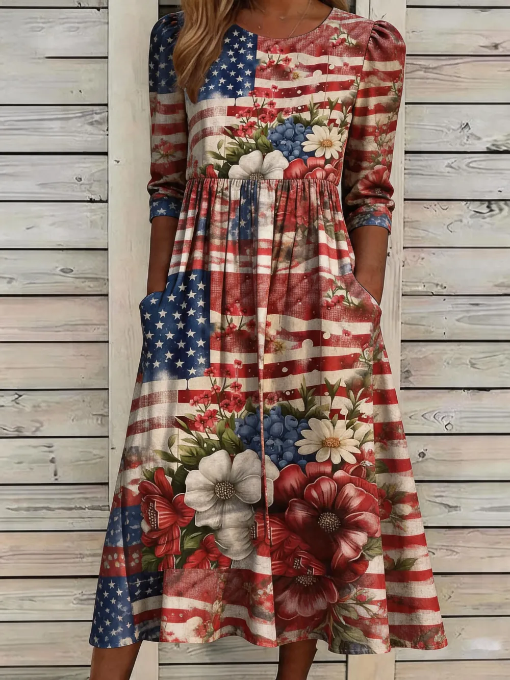 Women'S Flag Floral Printed Casual Dress