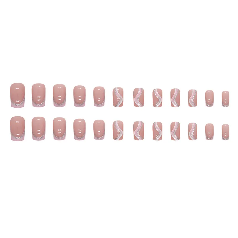 Nailhour French Square Nude Clean Girl 24Pcs Pink Wedding Press On Nails