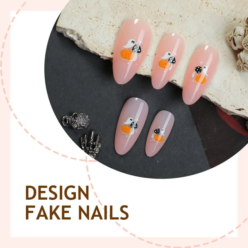 Nailhour 24Pcs Nude Halloween Medium Almond Press On Nails