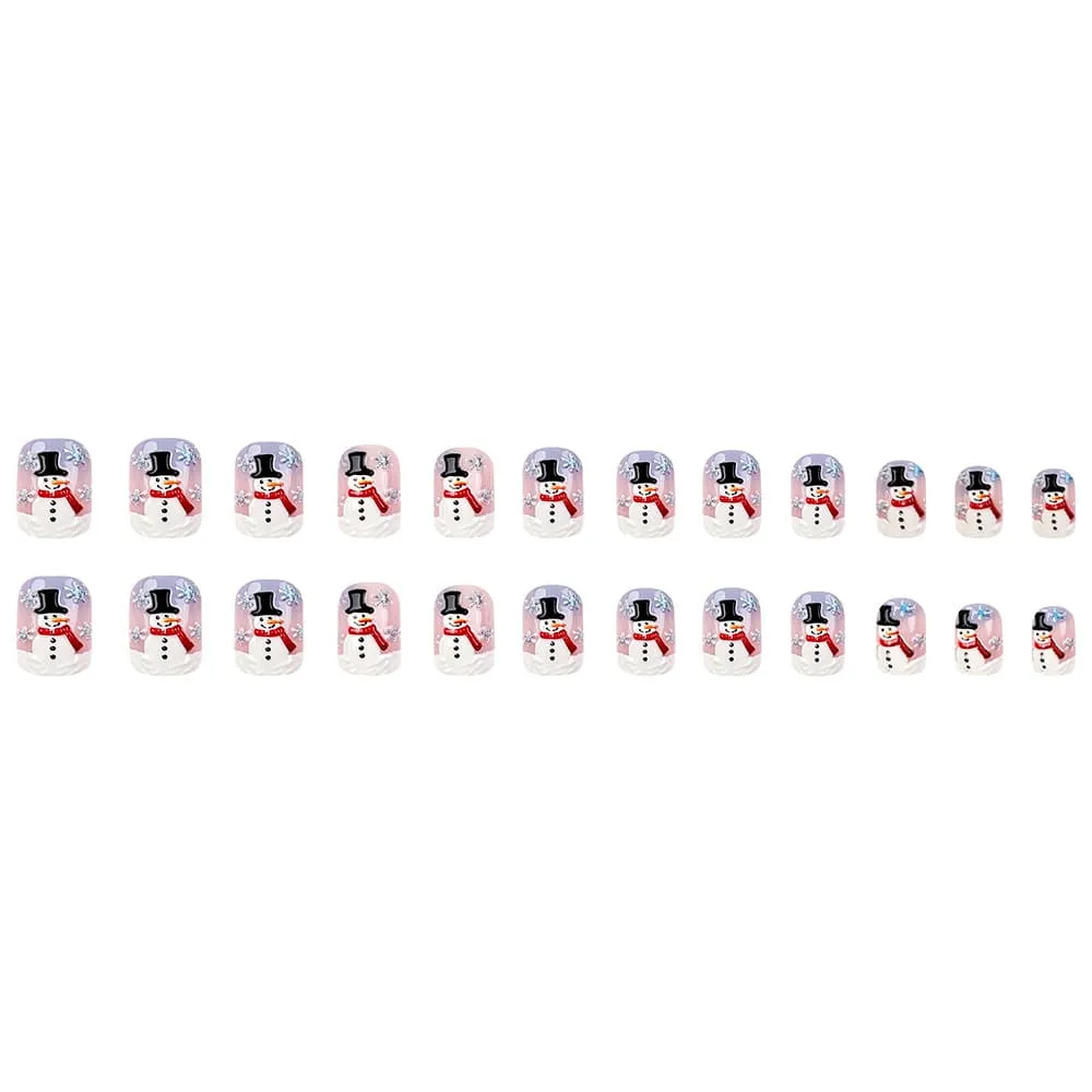 Nailhour 24Pcs Christmas 3D Short Square French Press On Nails
