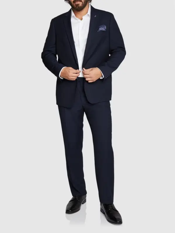NAVY BLUE SUIT JACKET WITH POCKET SQUARE FOR BUSINESS FORMAL
