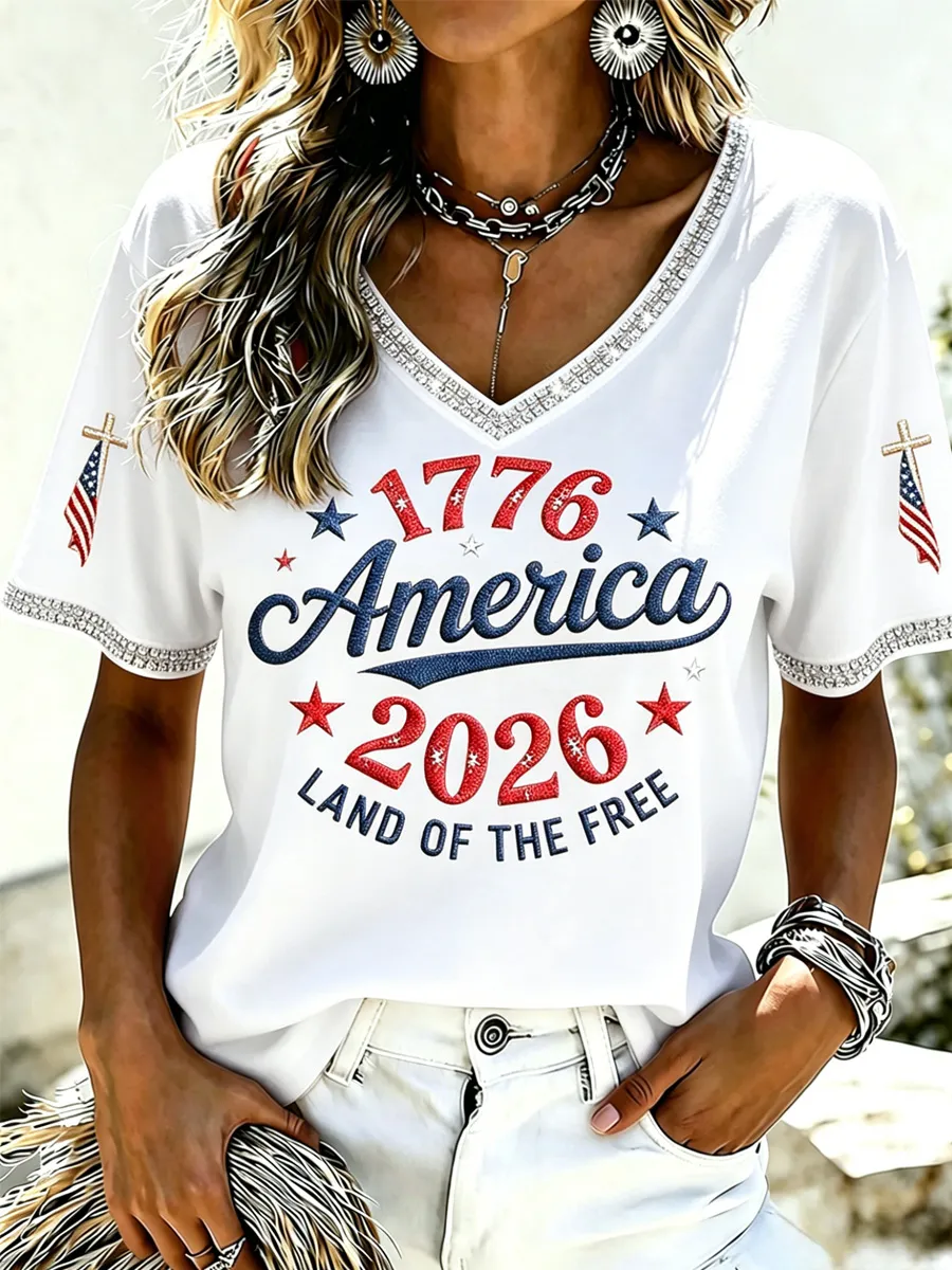 Women's Casual USA 250th Celebration Print Short Sleeve T-shirt