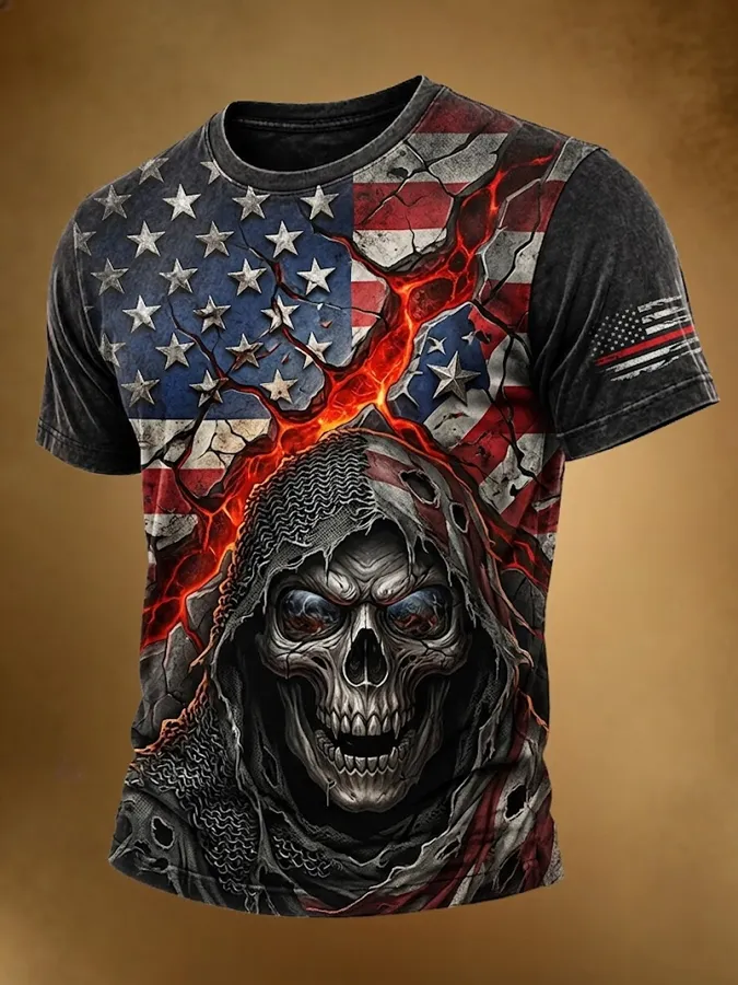 Men's Skull Vintage 250th Anniversary Printed Casual T-shirt