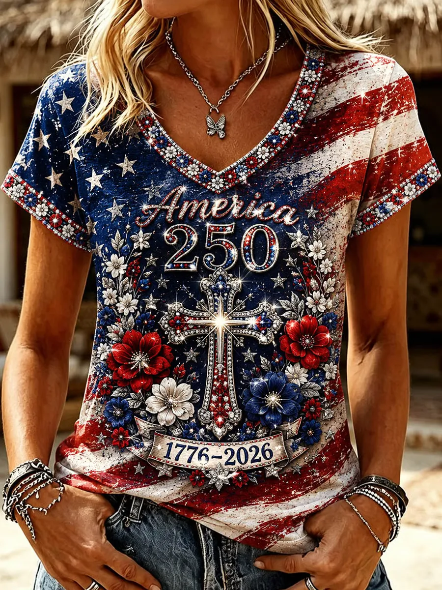 Women's 250th Anniversary American Floral Faith Short-Sleeve T-Shirt