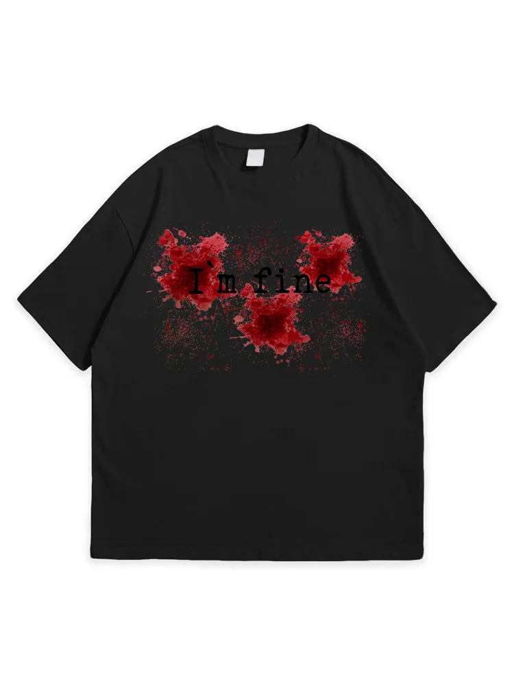Men'S Halloween I'M FINE  Loose Simple Round Neck  T-Shirt