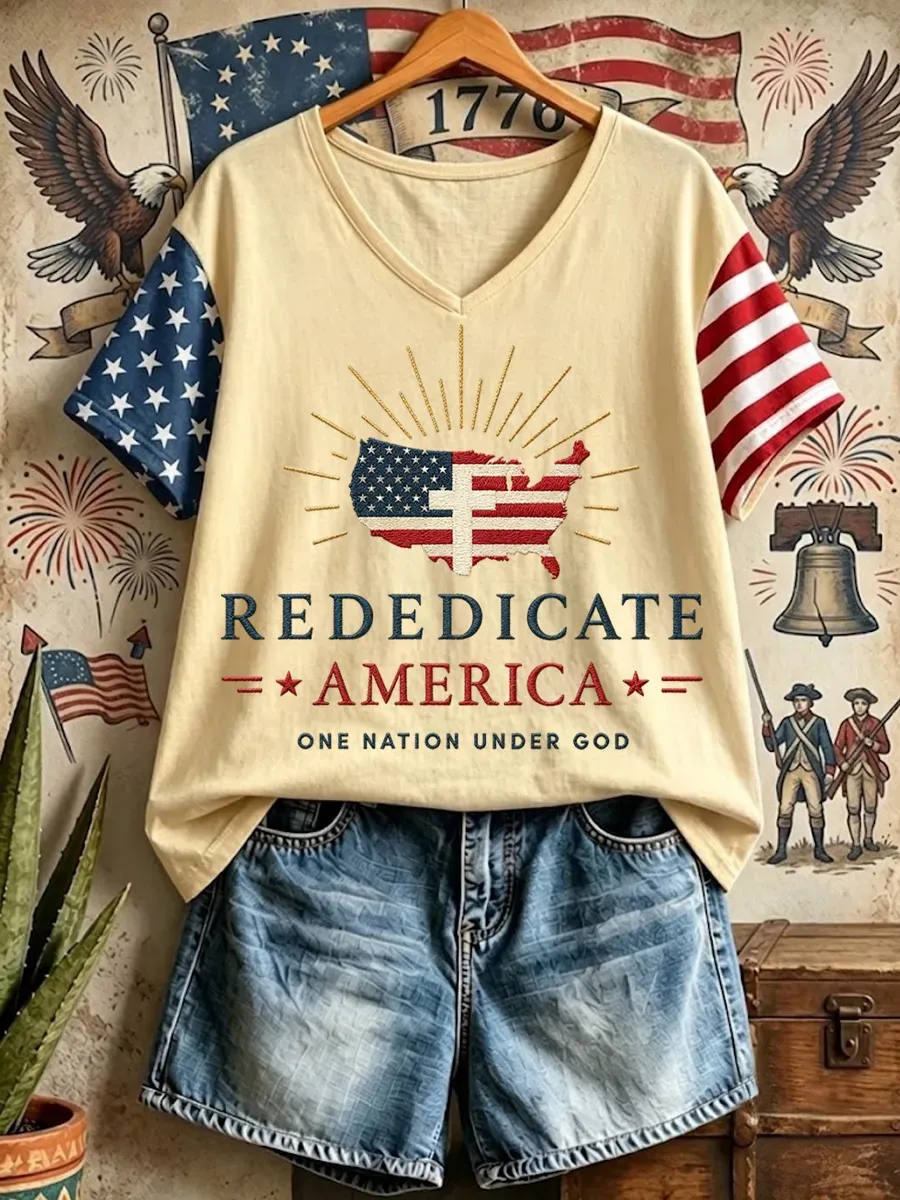 Women's Independence Day Slogan Casual Printed Short-Sleeve T-shirt