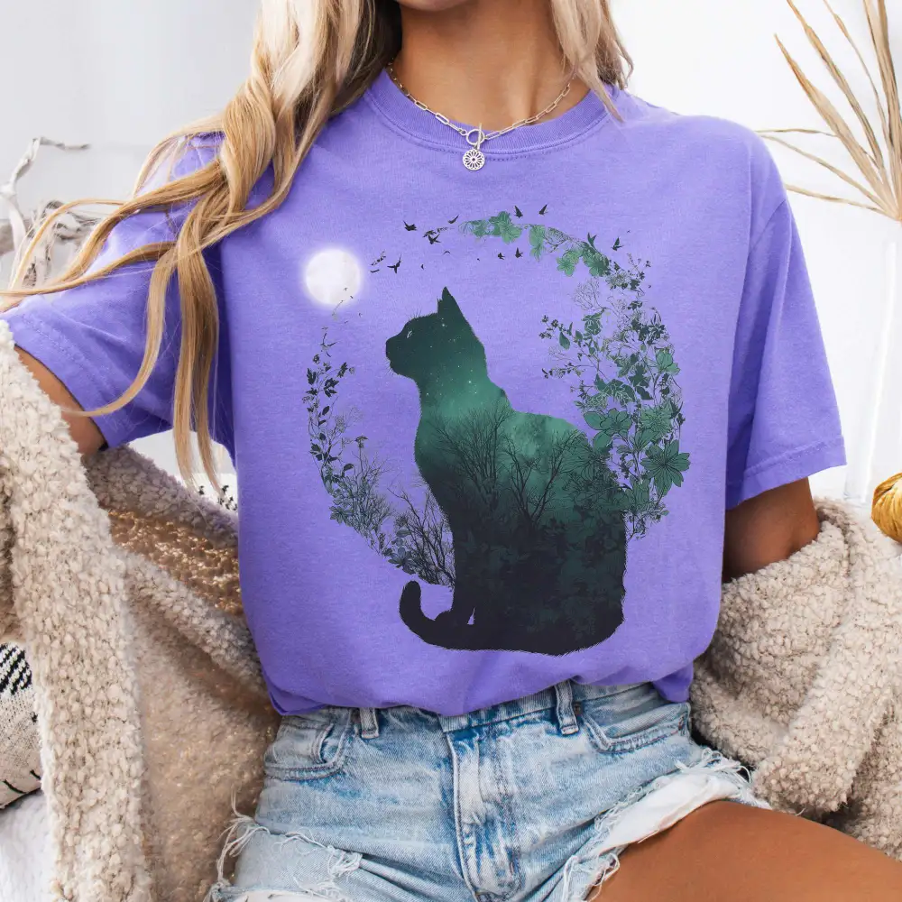 Midnight Cat In The Forest T-shirt