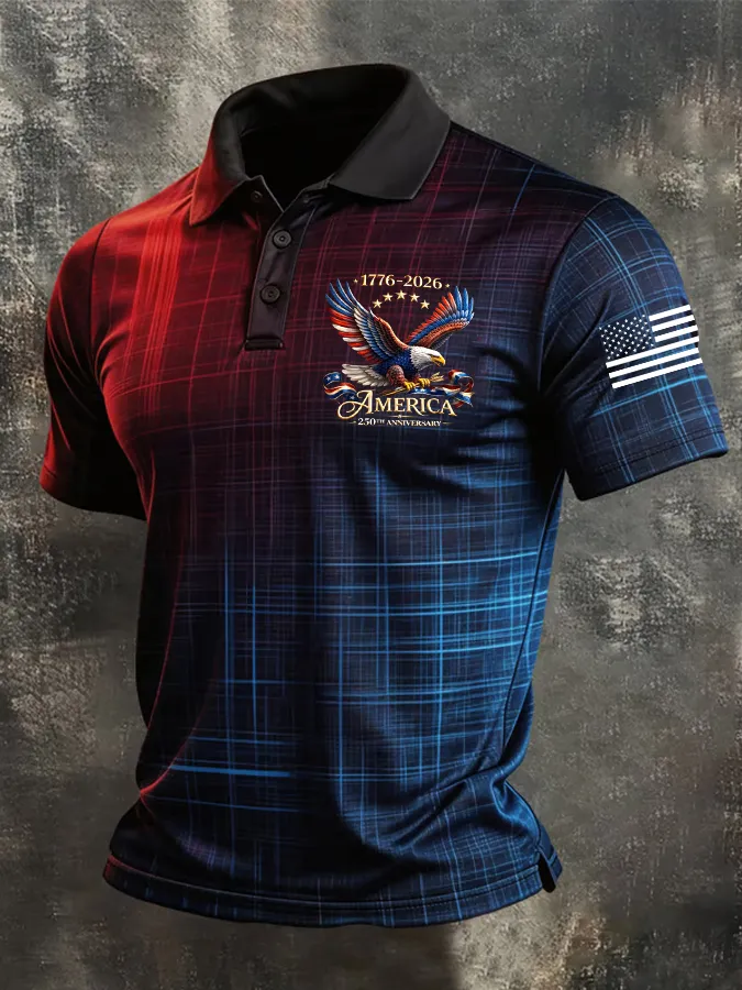Men's America Flag Print Short-Sleeve Polo Shirt