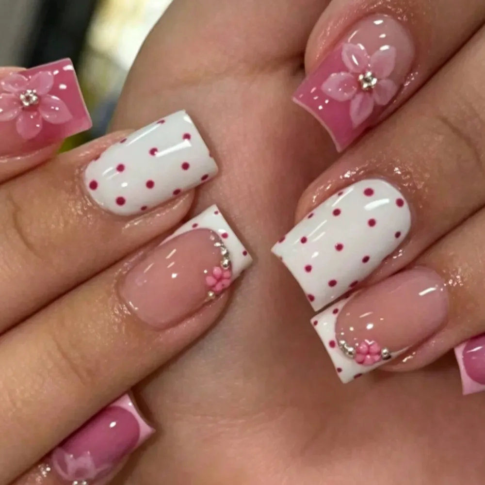 Nailhour 24Pcs French Gradient Medium Square  Press On Nails