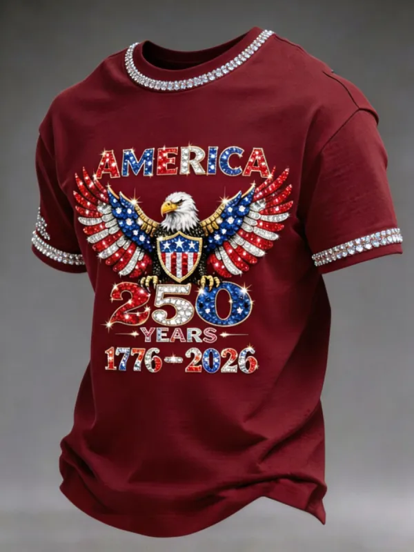 American 250th Anniversary Rhinestone Design Men's T-Shirt