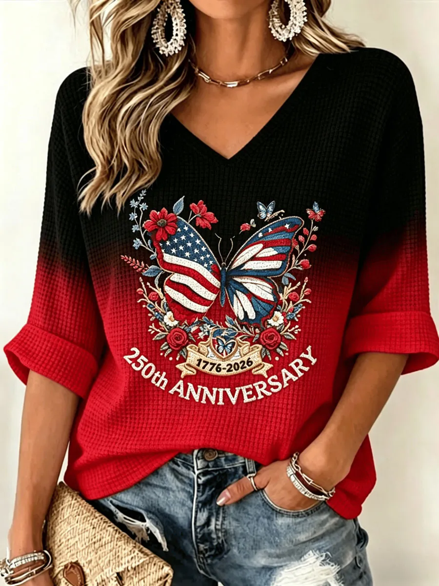 Women'S 250Th Anniversary Of The United States Printed V-Neck Top