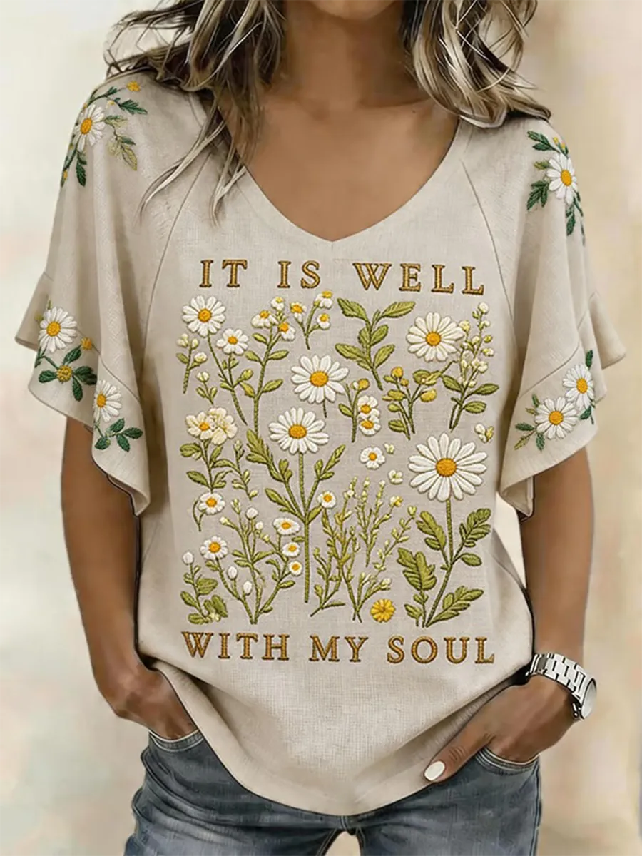 Women'S Religious Belief Flower Casual Top