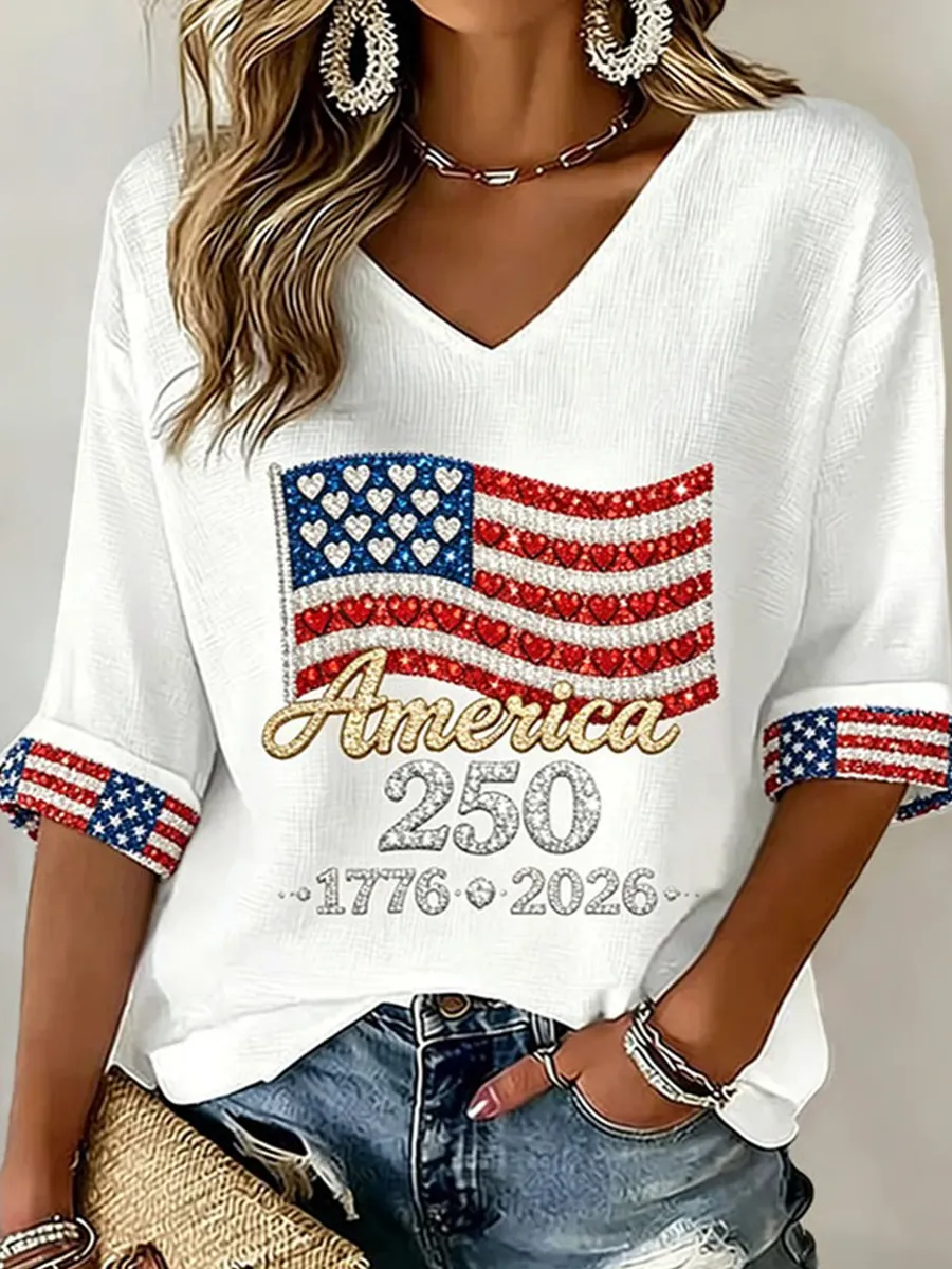 Women's U.S. 250th Anniversary Floral Art Print Casual Top