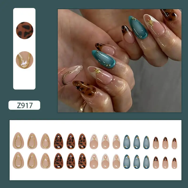 Nailhour 30Pcs Autumn Multicolor Gilded Medium Almond Press On Nails