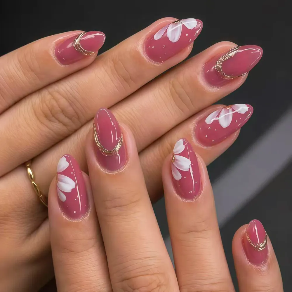 Nailhour 30Pcs Vintage Cat Eye Medium Almond Press On Nails