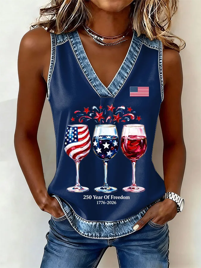 Women'S America Flag Printed Casual Vest
