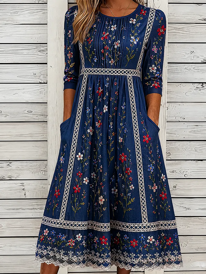 Women'S Flag Floral Printed Casual Dress