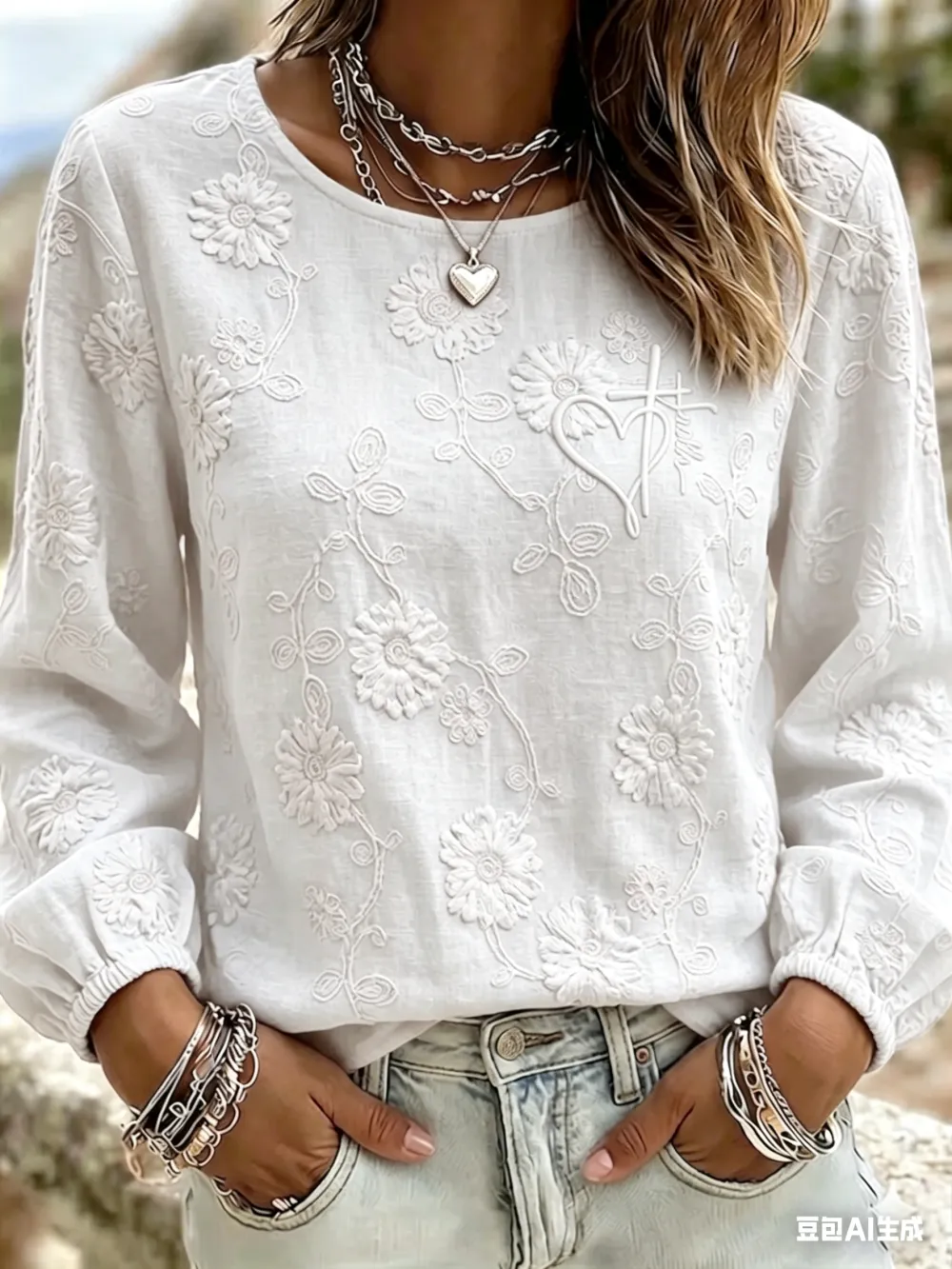 Women'S Casual Floral  Faith Print Cotton Linen Top